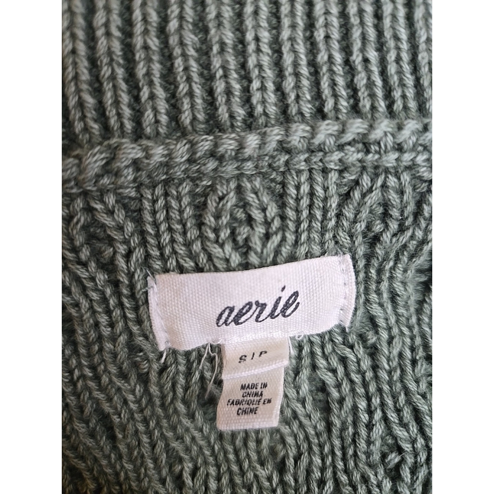 Aerie Women's Green Cable Knit V-Neck Slouchy Long Sleeve Sweater Size Small - Picture 6 of 9